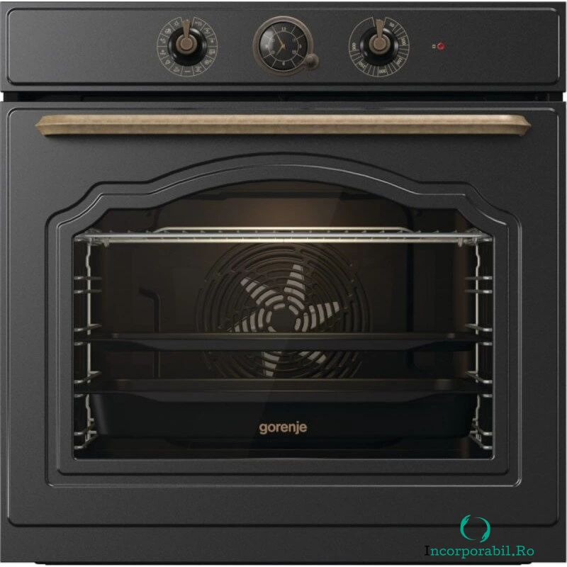 Gorenje Cuptor incorporabil retro, Gorenje BOS67371CLB, 77l, 59.5 x 56.4 x 59.5 cm, Negru