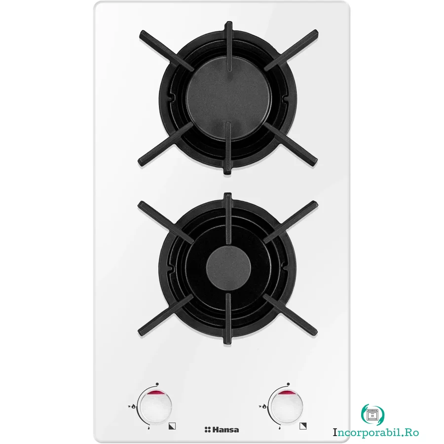 hansa Plita incorporabila Hansa BHKW310300, Gaz, 2 arzatoare, Aprindere electrica, Suporturi fonta, Supapa siguranta, Alb la 652.99 lei ron