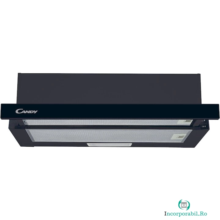 CANDY Hota telescopica incorporabila Candy CBT60RBG, Putere de absorbtie 402 mc/h, 2 Viteze, LED, 60 cm, Sticla neagra