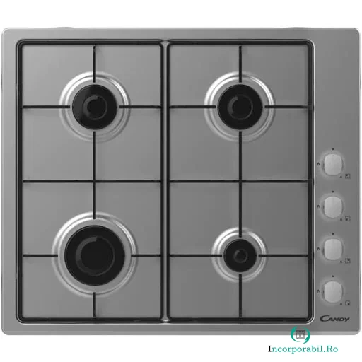 CANDY Plita incorporabila Candy CHW6LX, Gaz, 4 Arzatoare, Aprindere electrica, Siguranta arzatoare, 60 cm, Inox