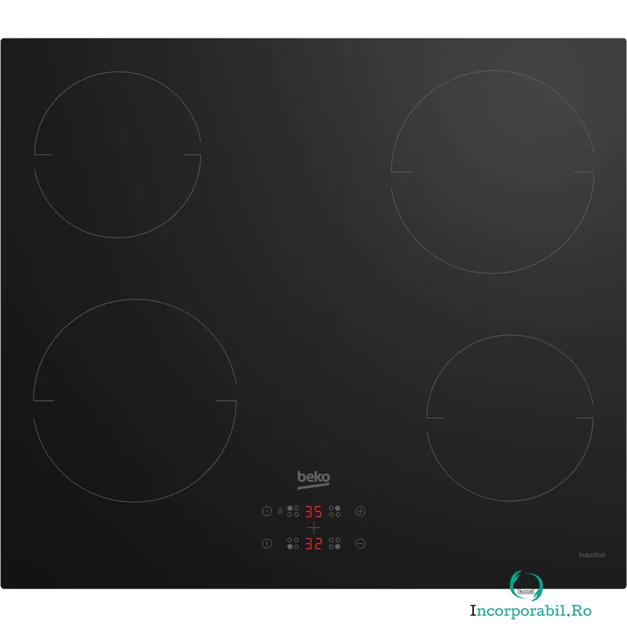 Beko Plita incorporabila Beko HII64401MT, Inductie ,4 zone de gatit, Touch control, OverHeat Safety System, 60 cm, Sticla neagra