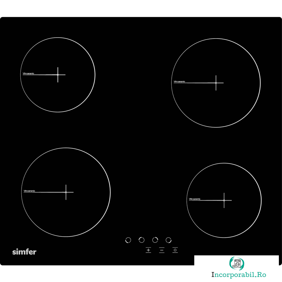 Simfer Plita electrica vitroceramica incorporabila Simfer H6 040 DECSP, 4 arzatoare, 60 cm, Sticla, Negru