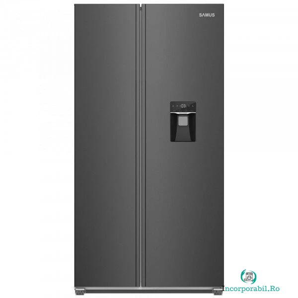 Samus Side by side Samus SSBX-559NFDE, 439 L, Full No Frost, Clasa energetica E, Dozator apa, Afisaj LCD, H 177 cm, Inox/Negru la 2,458.99 lei ron