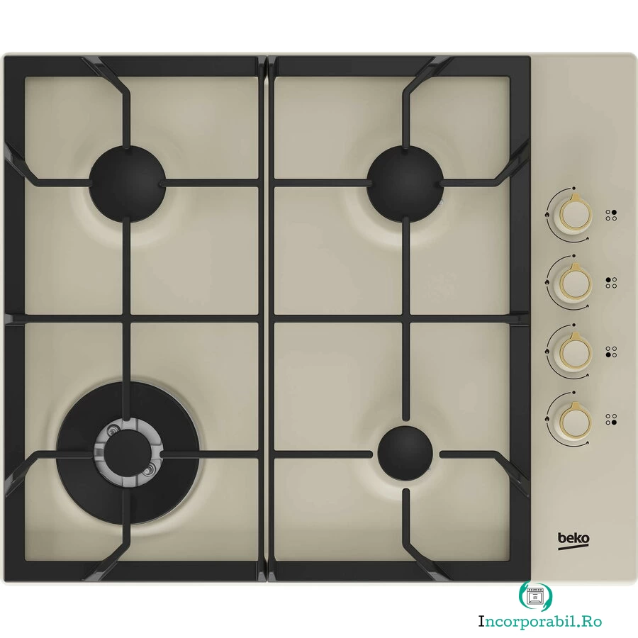 Beko Plita incorporabila Beko HIGG64125SCR, Gaz, 4 arzatoare, 9 kw, Crem