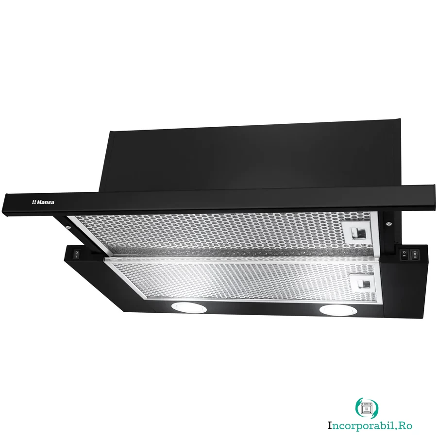 hansa Hota incorporabila telescopica Hansa OTP6241BH, Putere de absorbtie 500 m3/h, 1 motor, 60 cm, Negru la 504.99 lei ron