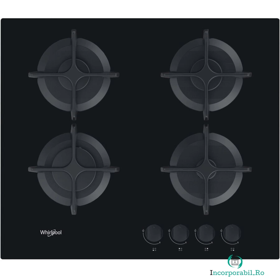 Whirlpool Plita Incorporabila Whirlpool AKT616NB, Gaz, 4 zone de gatit, 7300w, 59cm, Negru