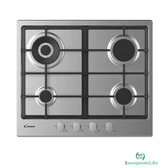 CANDY Plita incorporabila Candy CHG6BR4WX, Gaz, 4 Arzatoare, Aprindere electrica, Siguranta arzatoare, Inox