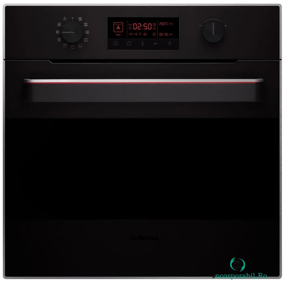 hansa Cuptor incorporabil Hansa Fine Design, display, butoane retractabile, 8 functii, grill, ventilator, 62 L, negru
